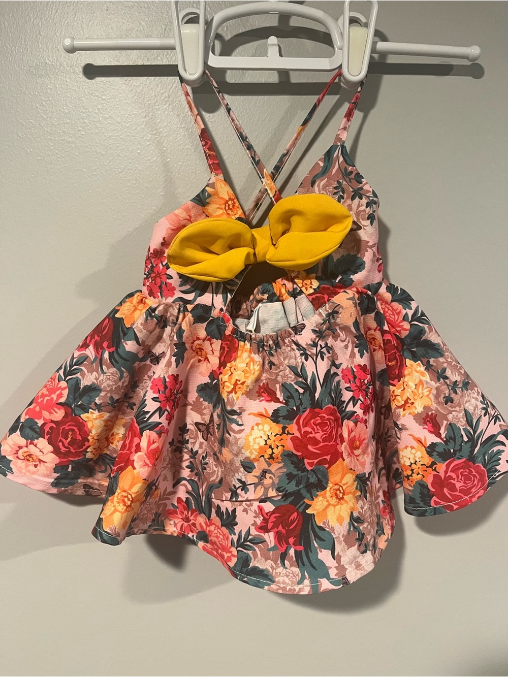 PatPat Pink Floral Bow Baby Sundress Top with Yellow Bow